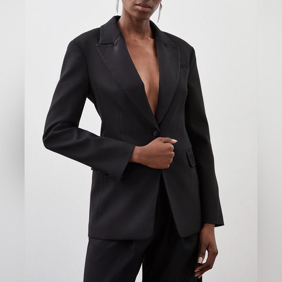 Karen Millen Blazer Sz 4 Tailored Premium Twill Single Breasted Contrast Detail - Picture 1 of 16